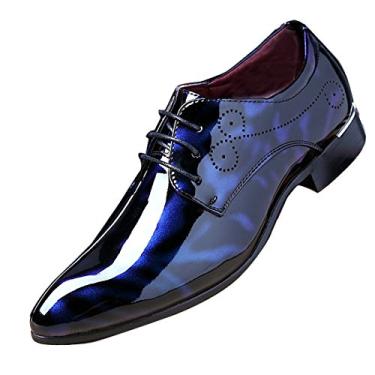 Imagem de Sapato de negócios masculino fashion bico fino floral couro envernizado Oxford preto marrom vermelho cinza, Azul, 9