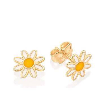 Imagem de Brinco infantil margarida folheado a ouro com aplicação de resina Rommanel - 526711