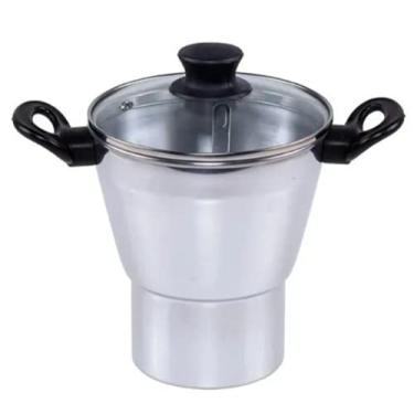 Imagem de Cuscuzeira Polida 18cm Com Tampa De Vidro Em Alumínio