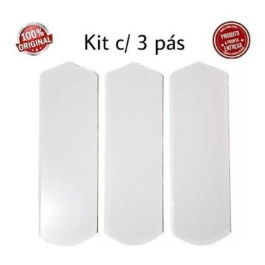 Imagem de Helice Pá Ventilador Teto Madeira Branca Kit 3un S/furos