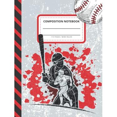 Imagem de Composition Notebook: Wide Ruled Paper / Hardcover Large Writing Journal for Homework - Notes - Doodles - Homeschool / Baseball Softball Player - Red ... Art / Back to School for Boys Kids Children