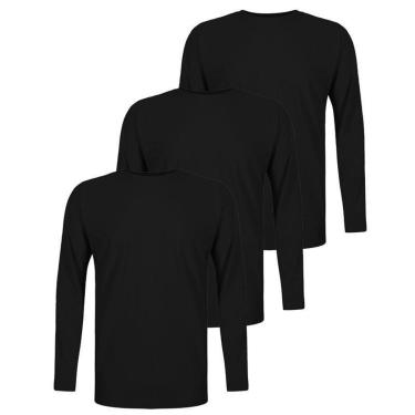 Imagem de Kit 03 Camisetas Masculina Lisa Manga Comprida Longa Poliamida UV-Masculino