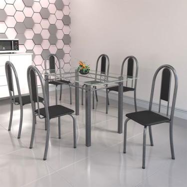 Imagem de Conjunto Sala De Jantar Mesa Com Vidro E 06 Cadeiras Isis Preto/Prata