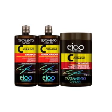 Imagem de Kit Eico Cura Fios Shampoo 450 E Condicionador 400ml e Tratamento Hidratação Máscara 1kg
