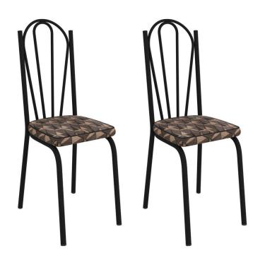 Imagem de Kit 2 Cadeiras de Cozinha Alabama Estampado Mosaico Palha Pés de Ferro Preto  - Pallazio