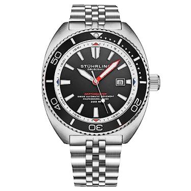 Imagem de Stuhrling Original Relógio de mergulho automático suíço Depthmaster caixa de aço inoxidável de 45 mm com bisel unidirecional giratório e pulseira de aço inoxidável resistente à água até 200 metros