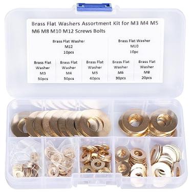 Imagem de Kit de arruelas planas de latão 210 peças para parafusos M3 M4 M5 M6 M8 M10 M12