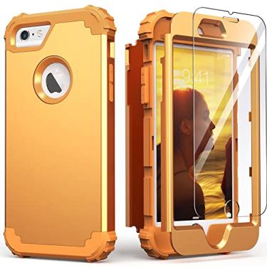 Imagem de IDweel Capa para iPhone 6S, capa para iPhone 6 com protetor de tela (vidro temperado), 3 em 1, absorção de choque, resistente, capa protetora de corpo inteiro de silicone macio para meninas, mostrador de sol amarelo