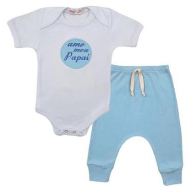 Imagem de Conjunto Body Manga Curta Bordado Amo Meu Papai e Calça Suedine Mijão Culote - Roupa Bebê Menino-Masculino