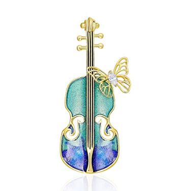 Imagem de GBAHFY Broche de borboleta de violino azul elegante esmalte strass cristal violoncelo violino joias para mulheres moda menina, Aço inoxidável, Zircônia