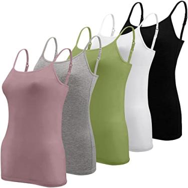 Imagem de BQTQ 5 peças de camiseta regata feminina com alças finas básicas, Preto, branco, cinza, verde-oliva, marrom rosado, M