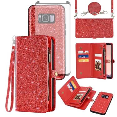 Imagem de Asuwish Capa de celular para Samsung Galaxy S8 Plus carteira com zíper destacável com protetor de tela de vidro temperado alça flip suporte para cartão S8plus S 8 8plus 8S Edge S8+ SM-G955U feminino