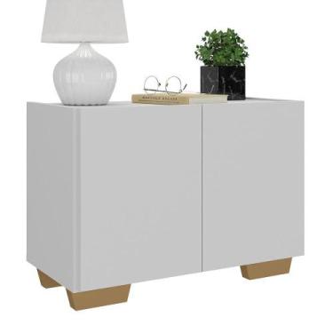 Imagem de Mesa de Cabeceira com Pés 2 Portas Multimóveis MP4134, Branco/Natural