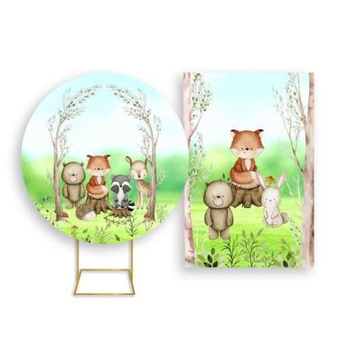 Imagem de Painel De Festa Redondo 1,50x1,50 + Painel Vertical 1,50x2,20 - Bosque