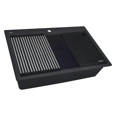 Imagem de Ruvati Pia de cozinha de 84 cm composta de granito preto fosco Drop-in Topmount - RVG1306BK