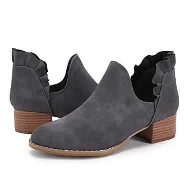 Imagem de Fashare bota feminina recortada outono salto até o tornozelo salto baixo empilhado vestido slip on botas curtas sapatos, Cinza, 10