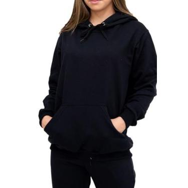 Imagem de Moletom Feminino Blusa De Frio Casaco Canguru Liso - EMOT SHOES, Preto