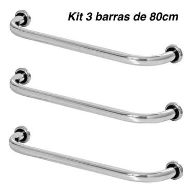 Imagem de Kit 3 Barra De Apoio De Idoso Para Banheiro 80cm - MetalCromo
