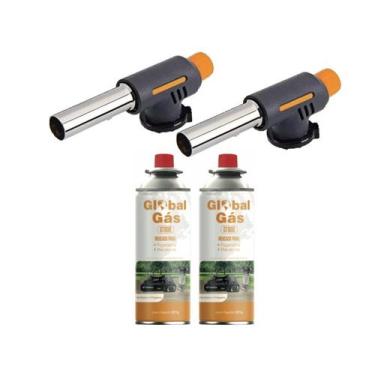 Imagem de Kit 2 maçarico culinário automatico controle de chama  + 2 refil gás b