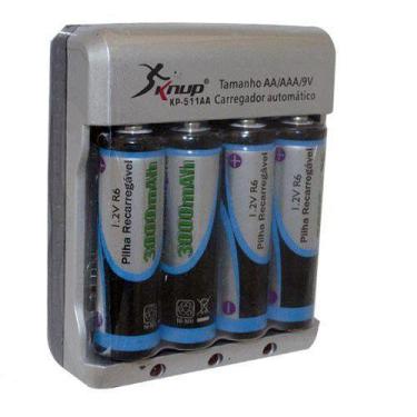 Imagem de Carregador De Pilha Knup Com 4 Pilhas Aa Kp-511Aa, Pilha, 9 v