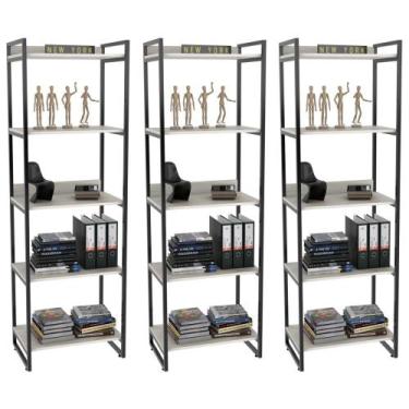 Imagem de Kit 3 Estantes Livreiro Prisma Estilo Industrial 60cm 5 Prateleiras Sn