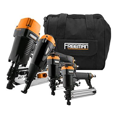 Imagem de Freeman P4FRFNCB Kit de pregador e grampeador pneumático para moldura e acabamento com bolsa (4 peças)