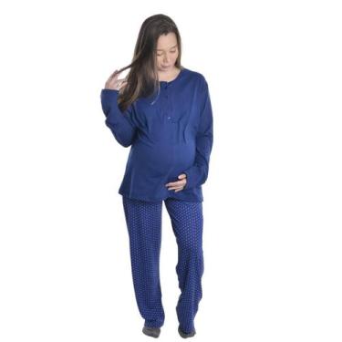 Imagem de Pijama de Gestante Feminino Suede Victory, G, Marinho