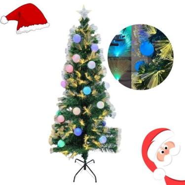 Imagem de Árvore De Natal Com Enfeite Fibra Ótica E Pisca Pisca Em Led - M&C