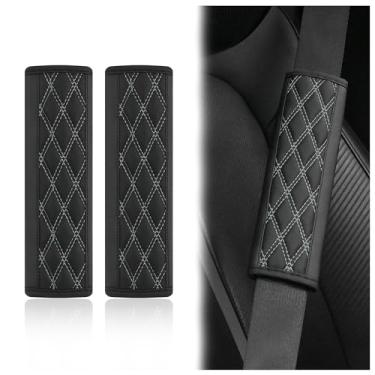 Imagem de wedfish 2 peças de almofadas de capa de cinto de segurança de carro, capas de cinto de segurança de couro protegem o interior dos acessórios de ombro e pescoço, almofadas universais de alça de assento