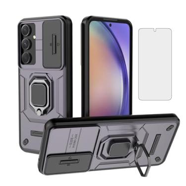 Imagem de Asuwish Capa de telefone para Samsung Galaxy A55 5G com capa deslizante para câmera protetora de tela de vidro temperado suporte de anel suporte robusto fino protetor de grau militar celular A 55 55A