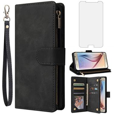 Imagem de Asuwish Capa carteira compatível com Samsung Galaxy S6 e protetor de tela de vidro temperado, capa flip com suporte para cartão, capas de celular para Glaxay S 6 Gaxaly 6s Galaxies GS6 SM-G920V G920A