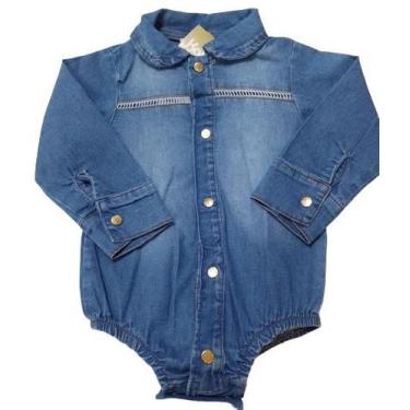 Imagem de Body Jeans Longo Luxo Bebê Menina Estilo Camisa Katita 2739, 1 ANO, Je