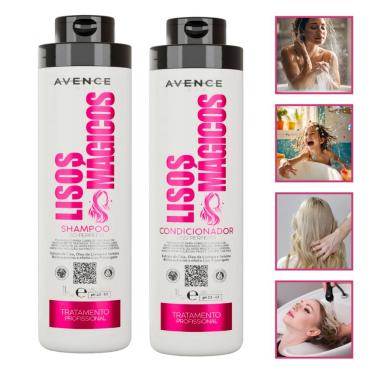 Imagem de Kit Shampoo + Condicionador Lisos Mágicos 1L Brilho Salão em Casa Efeito Liso Profissional Antiqueda