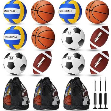 Imagem de Jenaai Conjunto de bolas esportivas tamanho oficial basquete futebol vôlei bola de futebol com equipamentos bolsas e bombas kit para crianças, jovens, adultos, uso interno ao ar livre, Natal (12 peças