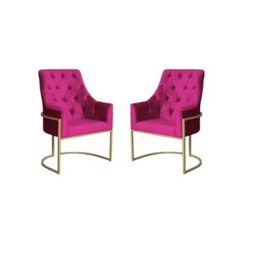 Imagem de Kit 2 Poltronas Decorativa Vick Veludo Rosa Pink Base Dourada Mz Decor