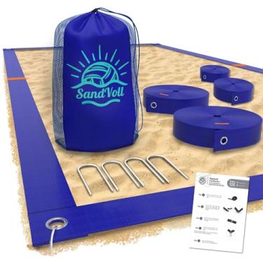 Imagem de SandVoll Linhas de vôlei de praia para areia - Conjunto de linhas de limite portátil de 5 cm para âncoras de areia e bolsa de rede. Dimensões oficiais do tamanho da quadra (67 x 132 cm)