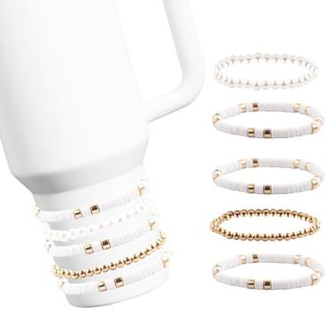 Imagem de Pulseiras para acessórios Stanley Cup, 5 peças Stanley Cup Acessórios para copos Stanley de 1,134 g e 850 g, acessórios para decorações Stanley (branco)