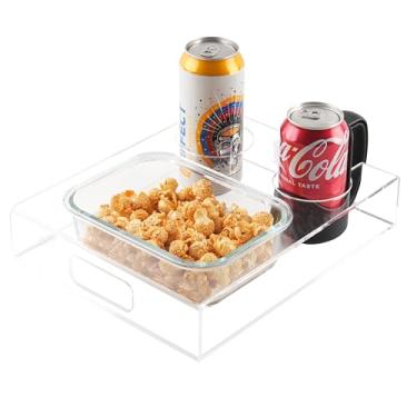 Imagem de LUVCOSY Bandeja de suporte de copo de sofá + 1 tigela de vidro removível + 1 pacote com suporte de lata de refrigerante, suporte de sofá antiderramamento com suporte de copo, 3 compartimentos para
