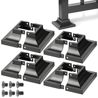 Imagem de WOWACE Base de Cobertura de Poste de Deck de Liga de Alumínio (Poste de 2" X 2", Base de 4,5" X 4,5"), para Corrimão, Escada, Saia de Cobertura de Poste de Corrimão de Deck (Pacote com 4 - Preto)