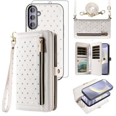 Imagem de Capa de telefone para Samsung Galaxy S24 Plus/S25 Plus S24+ S25+ 5G capa carteira com zíper com protetor de tela alça transversal Bling Flip suporte para cartão de crédito S24Plus 24S + S 24 24+