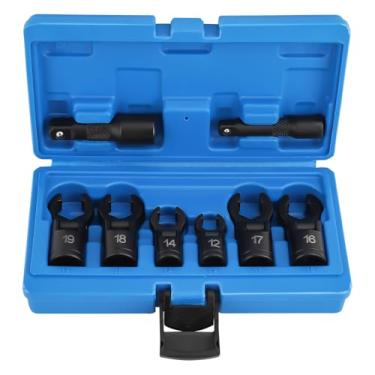 Imagem de maXpeedingrods 8 peças 3/20.3 cm e 1/5.1 cm Head Crows Flare Nut Wrench Socket Foot Line Set Injetor Linha de Combustível Crowfoot Flare Nut Wrench Tamanho 12 14 16 17 18 19 mm com barra de extensão