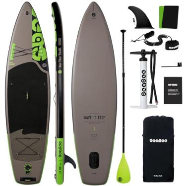 Imagem de SEASEESUP Prancha De Remo Inflável Stand Up Paddleboards, Pranchas De Remo De 11' Para Adultos Com Acessórios Sup, Bomba De Ação Dupla, Postura Ampla Sup Para Todos Os Níveis