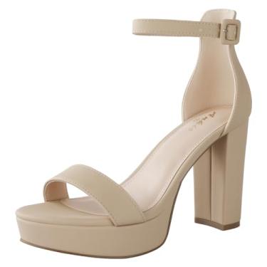Imagem de Ankis Salto plataforma grosso – Sandálias femininas de salto bloco de 10 cm – salto aberto confortável com tiras – preto, nude, branco, prata, dourado – sapatos sociais de verão, Nubuck nubuck, 36