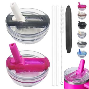 Imagem de Pacote com 2 tampas de canudo destacável de 1,134 g para Stanley Quencher ProTour, à prova de vazamento para tampa Stanley de substituição, à prova de derramamento, reutilizável, compatível com copo