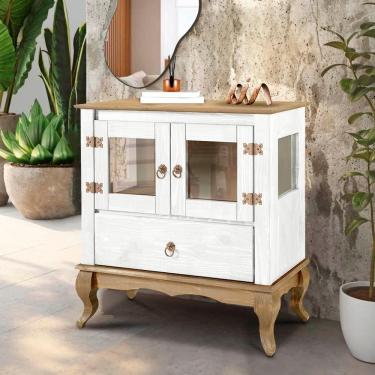 Imagem de Balcão 2 Portas Vidro Lateral Madeira Maciça D120VL Shop JM