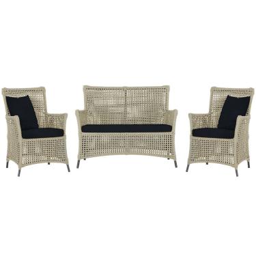 Imagem de Jogo Sofá e 2 Poltronas de Área Igapó Alumínio Pintura Preta Corda Náutica Estofado 12 Trama