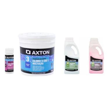 Imagem de Kit Tratamento Piscina Cloro, Fita, Algicida, Limpa Borda - Axton
