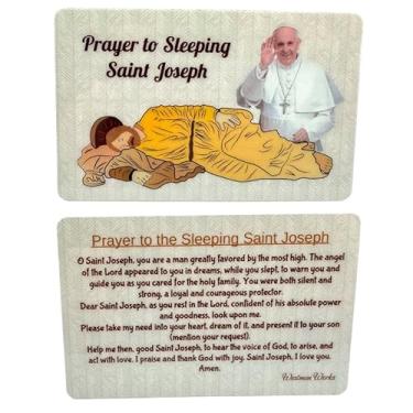 Imagem de Westmon Works Conjunto de cartas sagradas de São José adormecido laminado a granel devocional do Papa Francisco feito nos EUA, pacote com 25