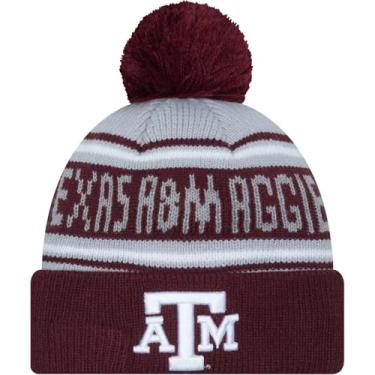 Imagem de New Era Texas A&M Aggies Maroon Wordmark Cheer Sideline Sport Cuff Gorro com pompom - Boné de inverno com punho NCAA