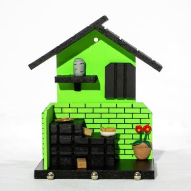 Imagem de Porta Chaves de Madeira Casinha Mineira Decoração P Verde